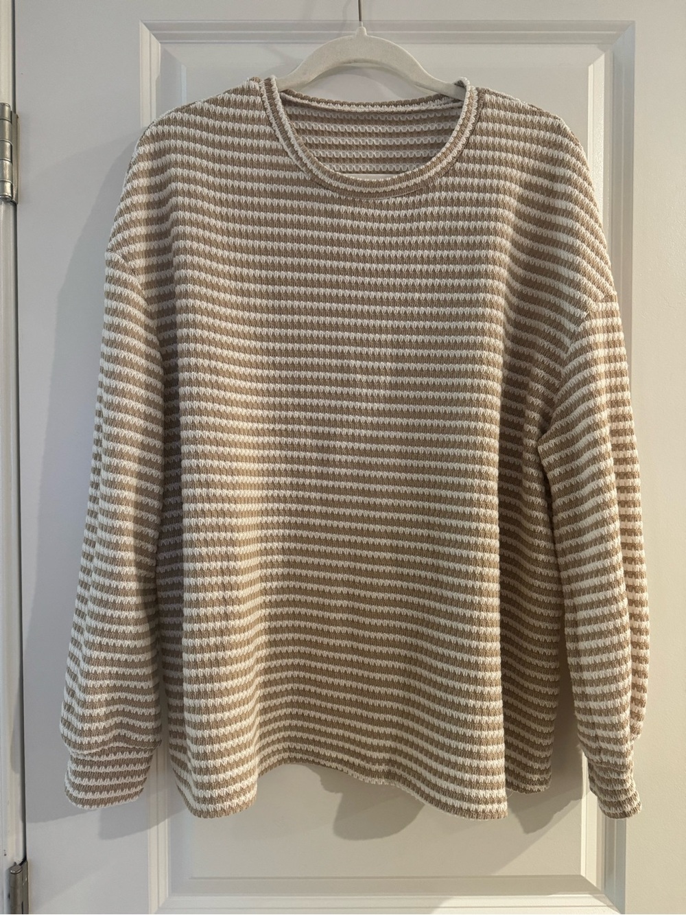 SHEIN Beige & Cream Striped Crewneck Sweater